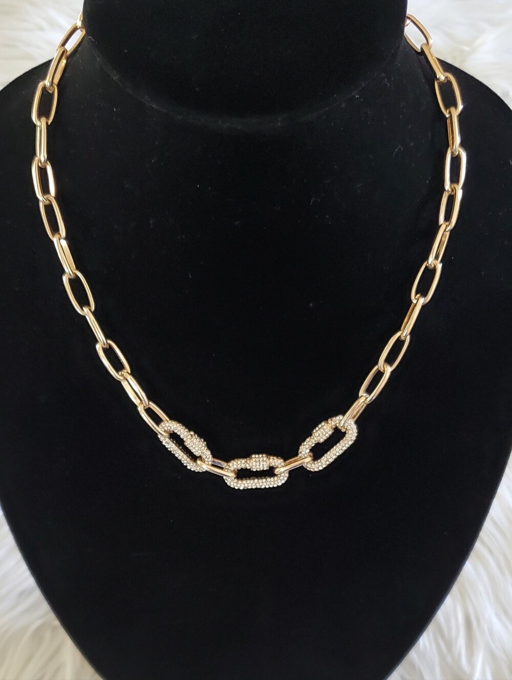 Gold Tone Pave Rhinestone Glam Sparkle Chunky Chain Link Statement Necklace